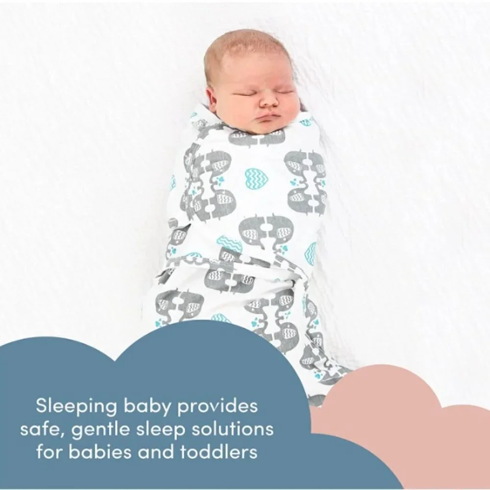 SleepingBaby Zippy Swaddle - 100% Cotton Baby Swaddle Blanket, eLOVEphant - M/L